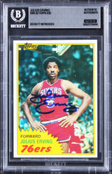 76ers Julius Erving Signed 1981 Topps #30 Card Auto Grade GM 10! BAS Slabbed