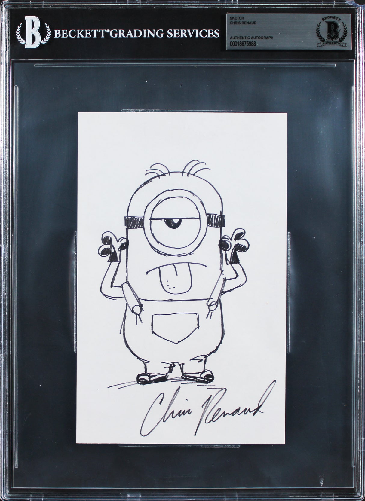 Chris Renaud Despicable Me Signed 5x8 Index Card w/ Minion Sketch BAS Slabbed