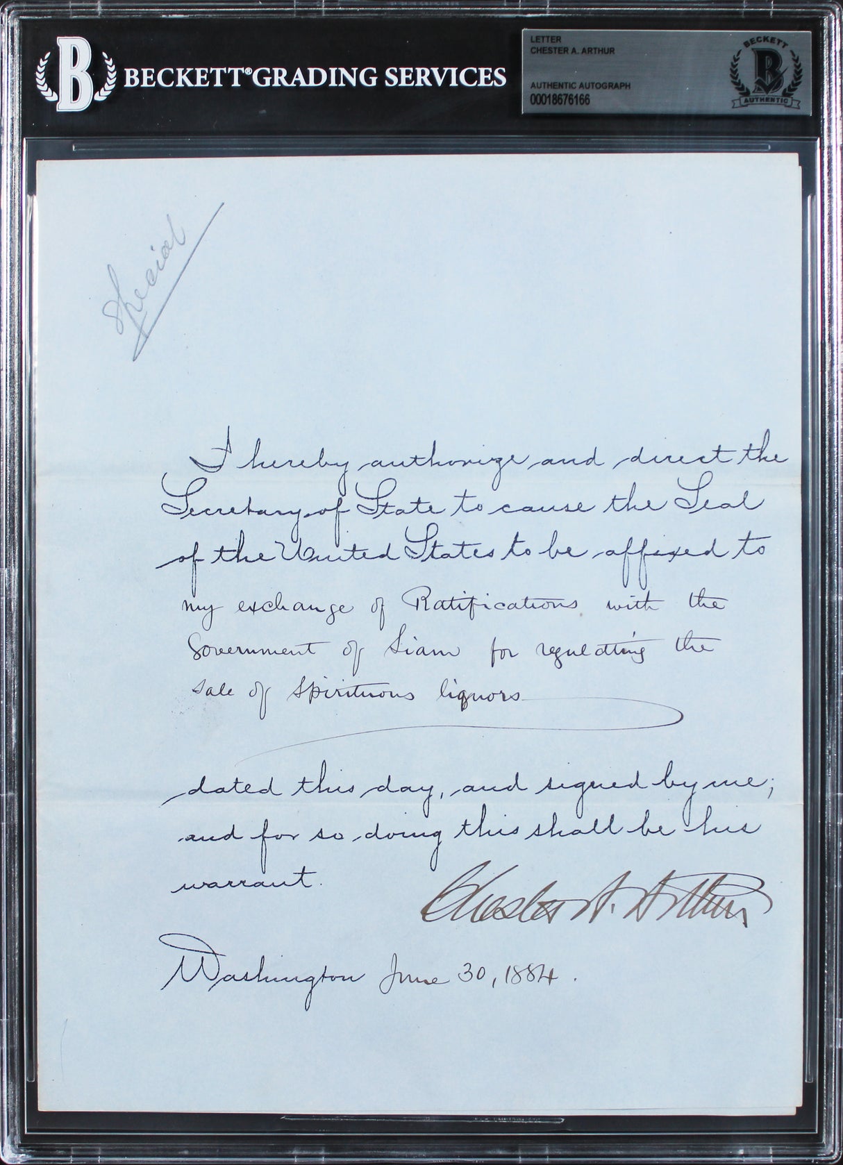 Chester A. Arthur Signed 8x10 1884 Alcohol Sales Agreement Document BAS Slab