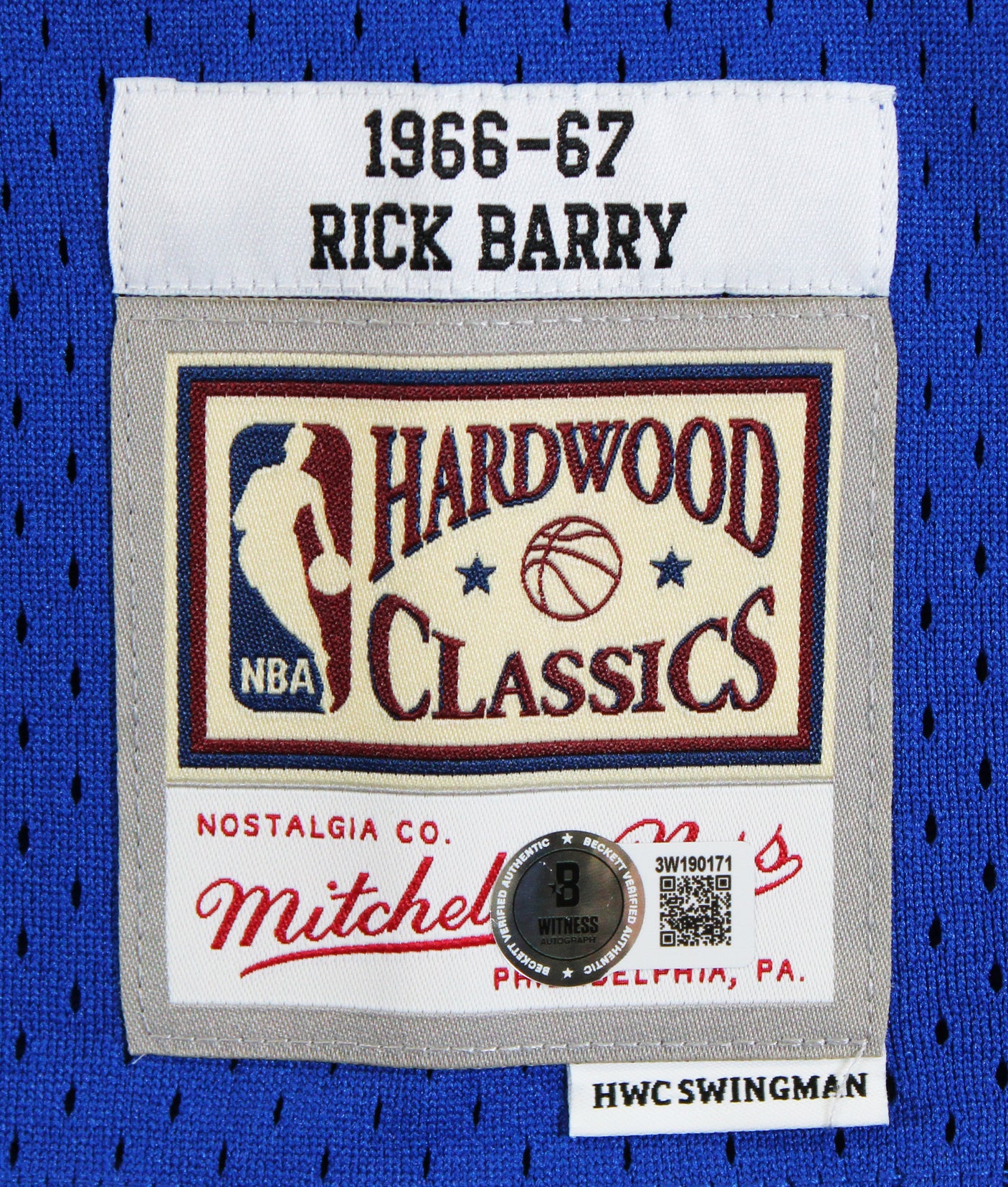 Warriors Rick Barry "2x Insc" Signed Blue M&N TB Swingman Jersey BAS Witnessed