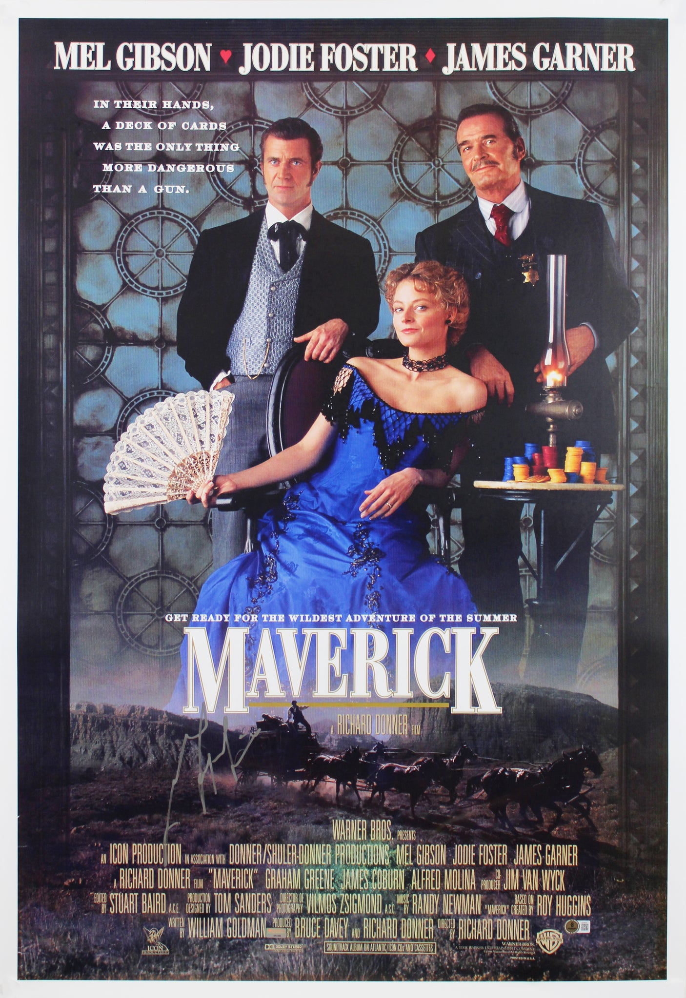 Mel Gibson Maverick Authentic Signed 27x40 Poster Autographed BAS