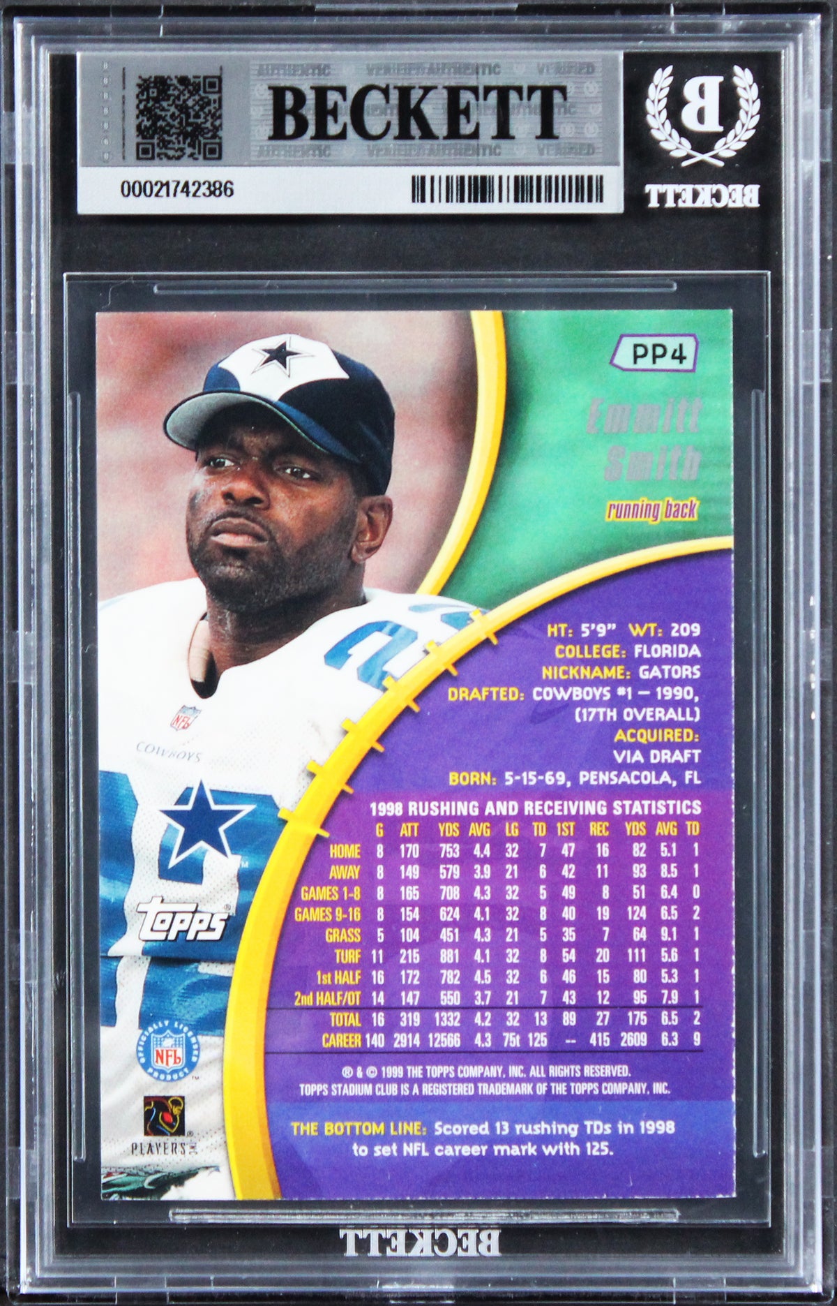 Cowboys Emmitt Smith Signed 1999 Stadium Club Promos #PP4 Card Auto 10! BAS Slab