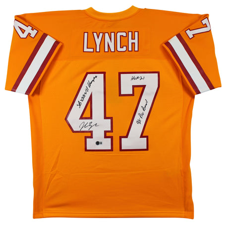 Buccaneers John Lynch "3x Insc" Signed Orange M&N TB Jersey BAS Witnessed
