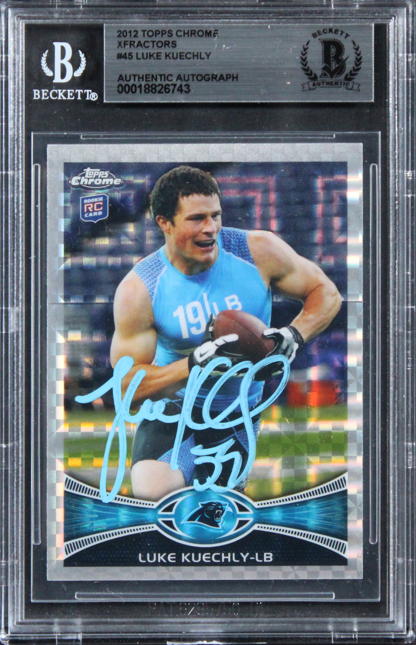Panthers Luke Kuechly Signed 2012 Topps Chrome Xfractors #45 RC Card BAS Slabbed