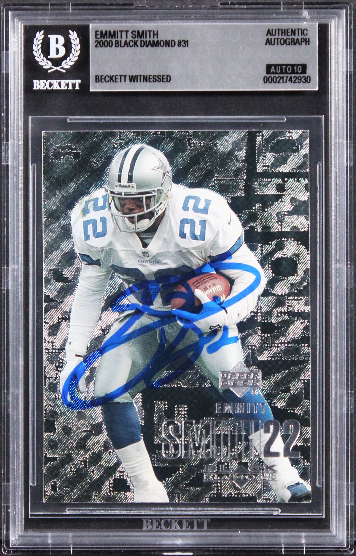 Cowboys Emmitt Smith Signed 2000 Black Diamond #31 Card Auto GM 10! BAS Slabbed