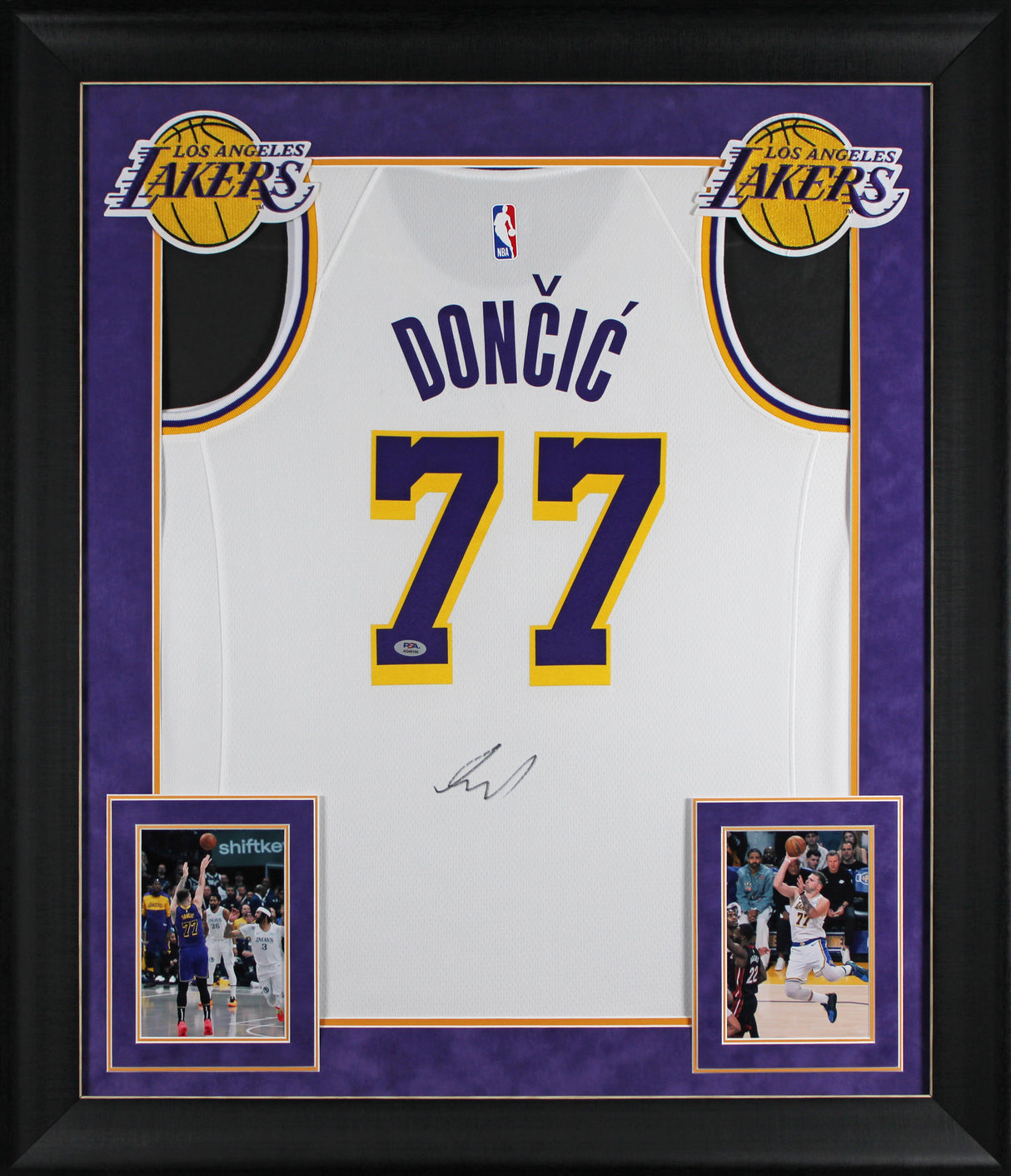 Lakers Luka Doncic Signed White Nike Swingman Framed Jersey PSA/DNA #AQ49100