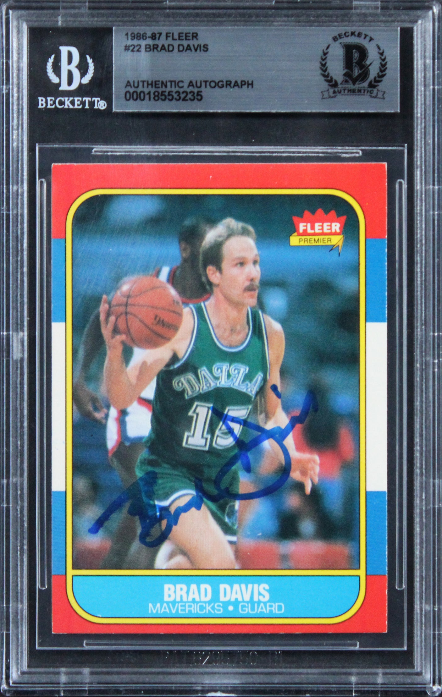 Mavericks Brad Davis Authentic Signed 1986 Fleer #22 Card BAS Slabbed