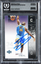 Lakers Shaquille O'Neal Signed 2002 Upper Deck Ovation #36 Card Auto 10 BAS Slab