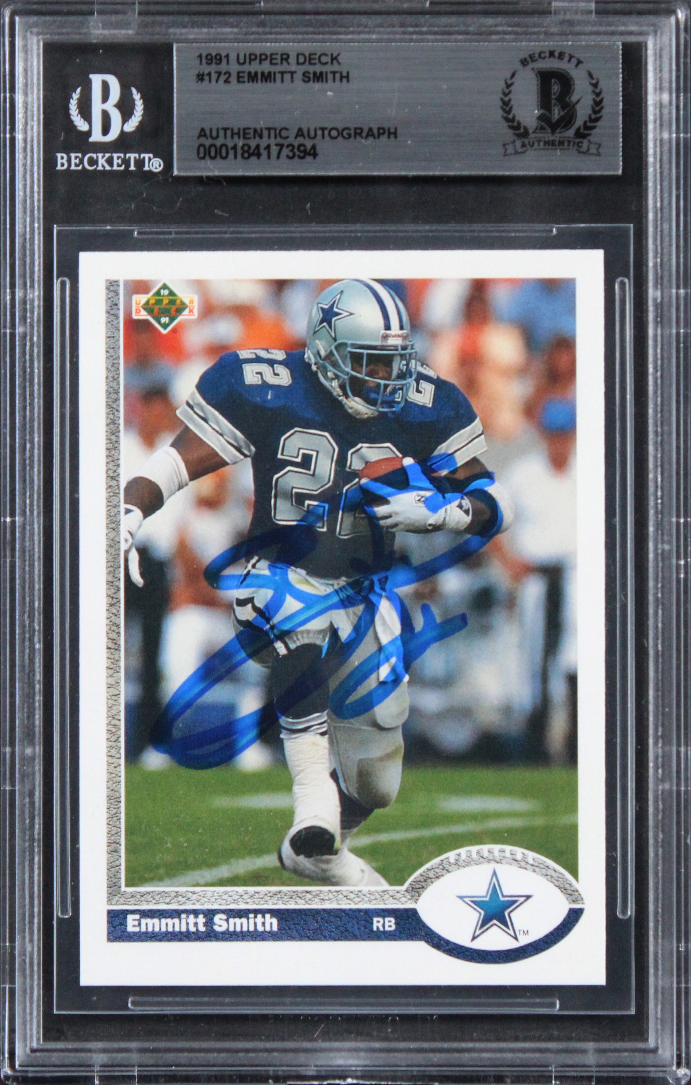 Cowboys Emmitt Smith Authentic Signed 1991 Upper Deck #172 Card BAS Slabbed