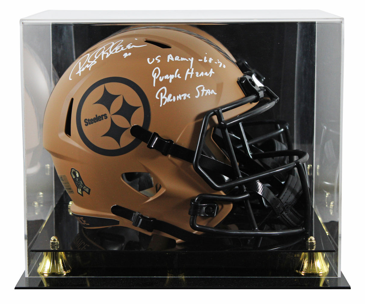 Steelers Rocky Bleier "3x Insc" Signed STS II F/S Rep Helmet W/ Case BAS Witness