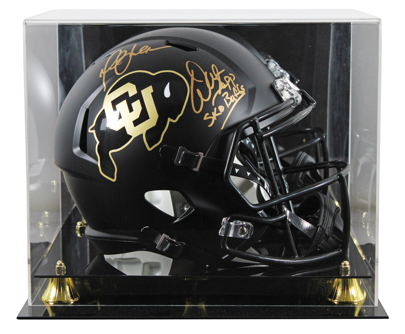 Colorado (2) Sapp & Faulk Signed Black Full Size Speed Rep Helmet W/ Case BAS W