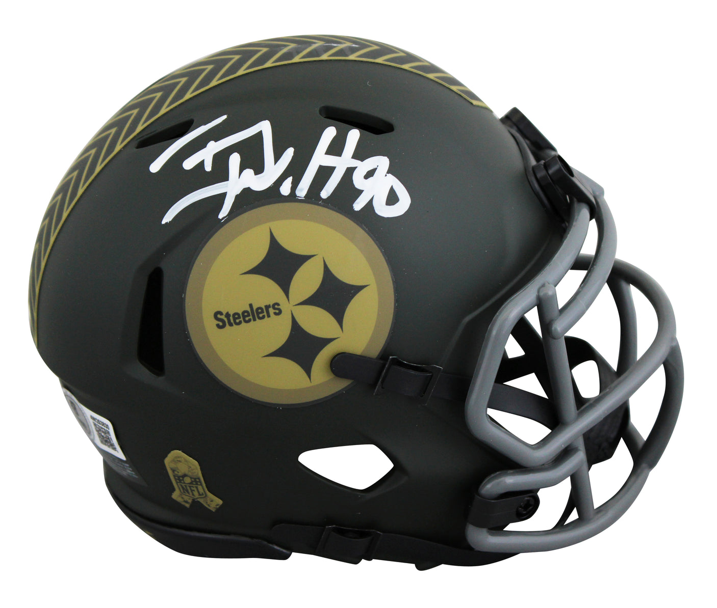 Steelers T.J. Watt Signed Salute to Service IV Speed Mini Helmet BAS Witnessed