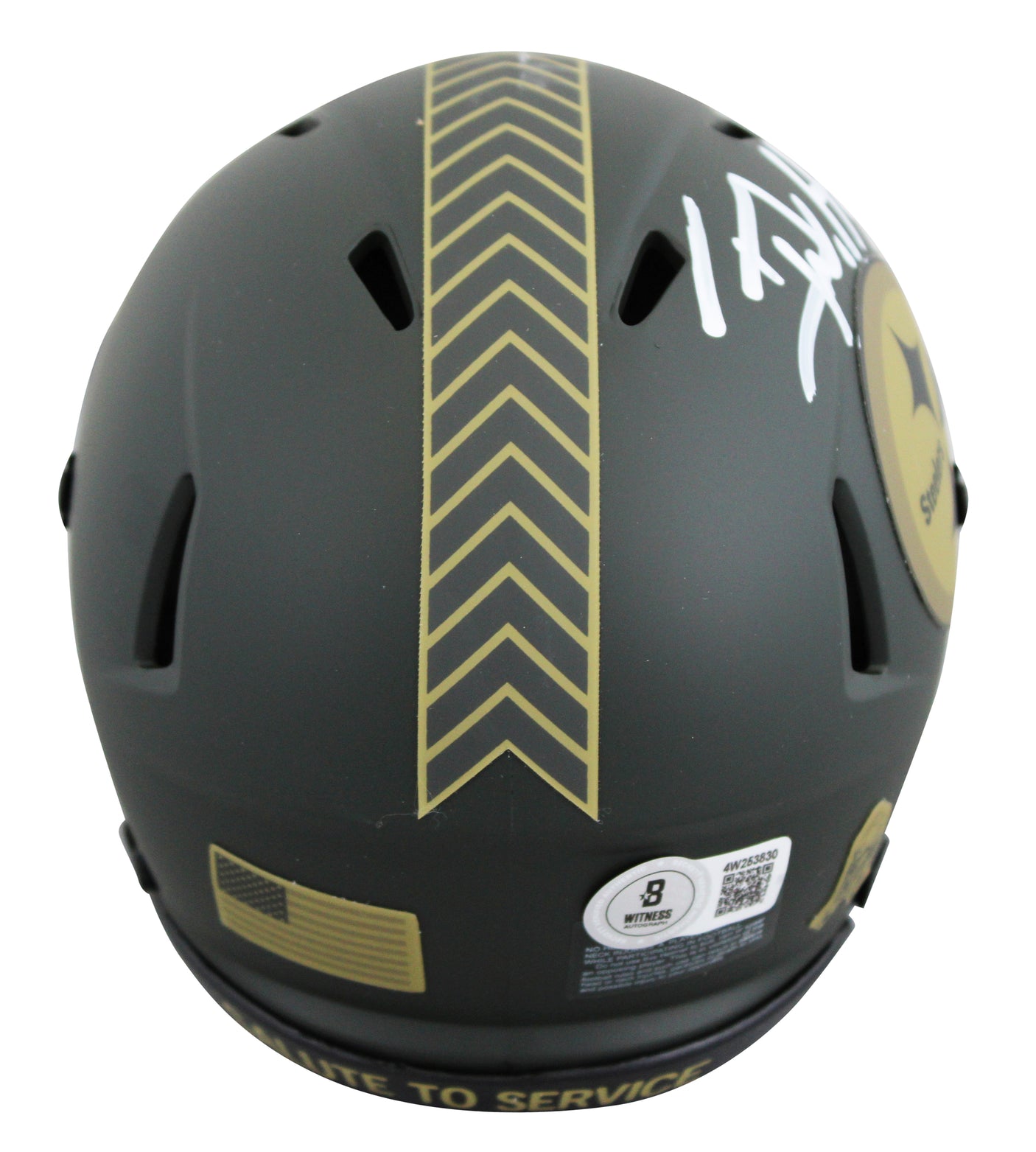 Steelers T.J. Watt Signed Salute to Service IV Speed Mini Helmet BAS Witnessed