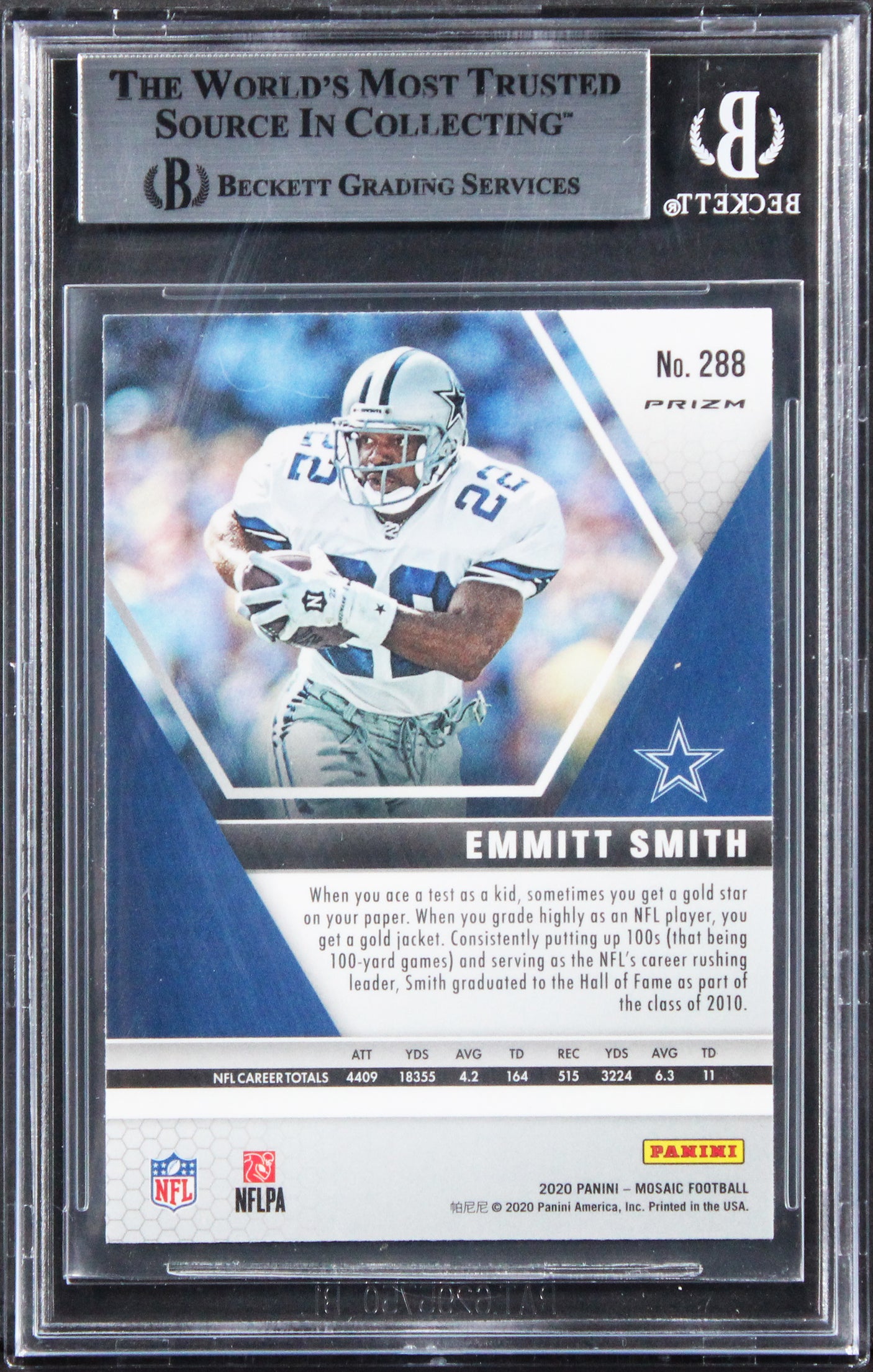 Cowboys Emmit Smith Authentic Signed 2020 Panini Mosaic #288 Card BAS Slabbed