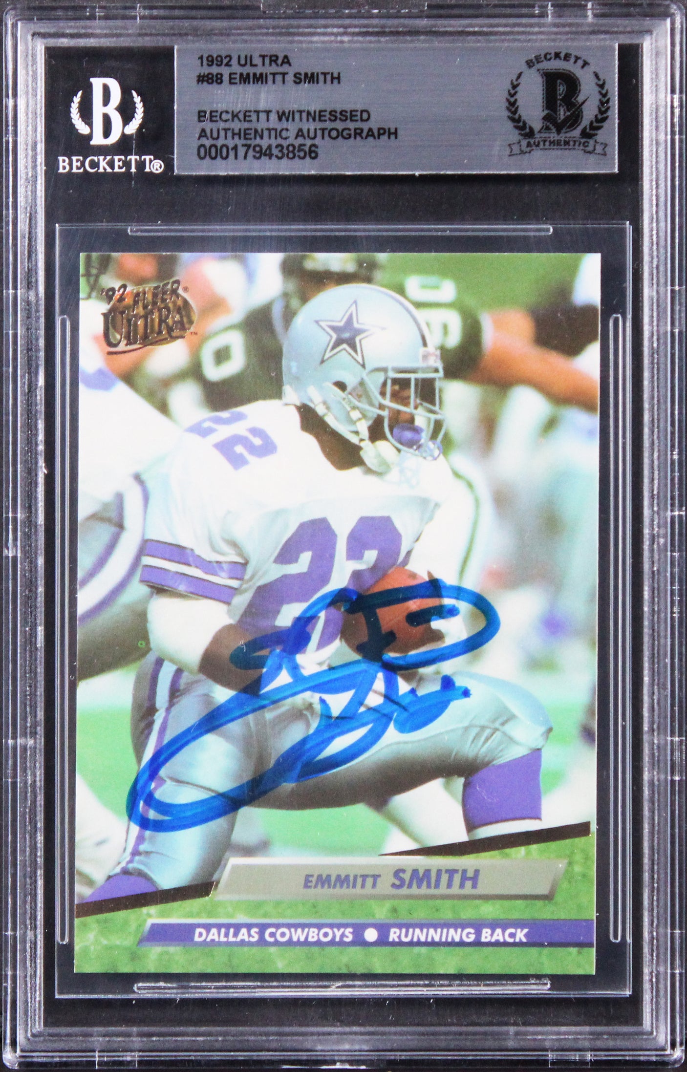 Cowboys Emmitt Smith Authentic Signed 1992 Ultra #88 Card BAS Slabbed