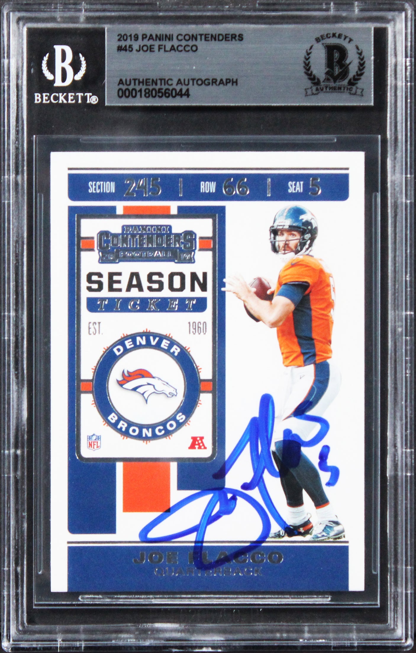 Broncos Joe Flacco Authentic Signed 2019 Panini Contenders #45 Card BAS Slabbed