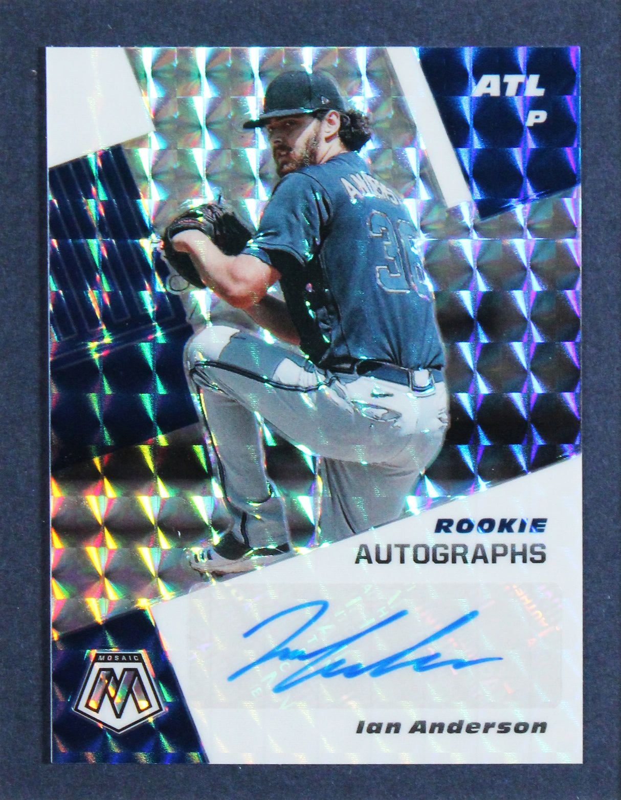 Braves Ian Anderson Signed 2021 Panini Mosaic Autos #64 RC Card Framed Display 3