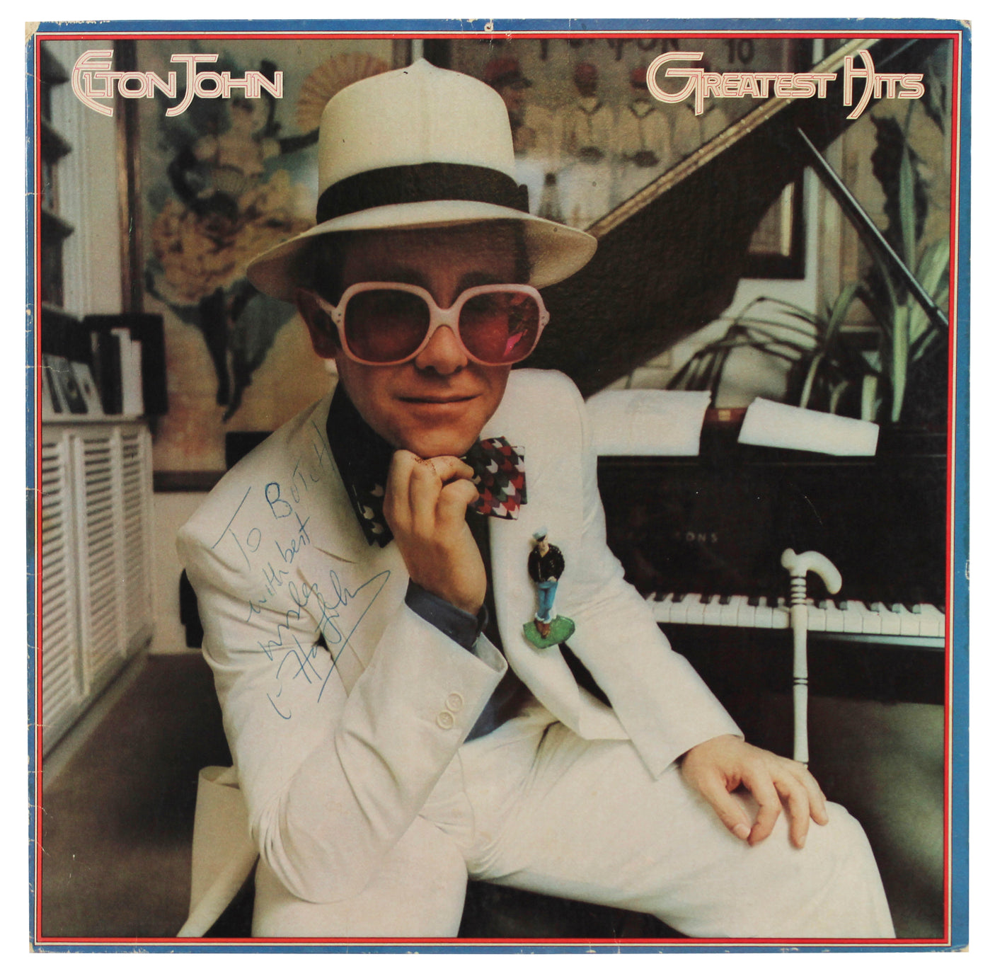 Elton John "Best Wishes" Authentic Signed Greatest Hits Album Cover BAS #AD85549