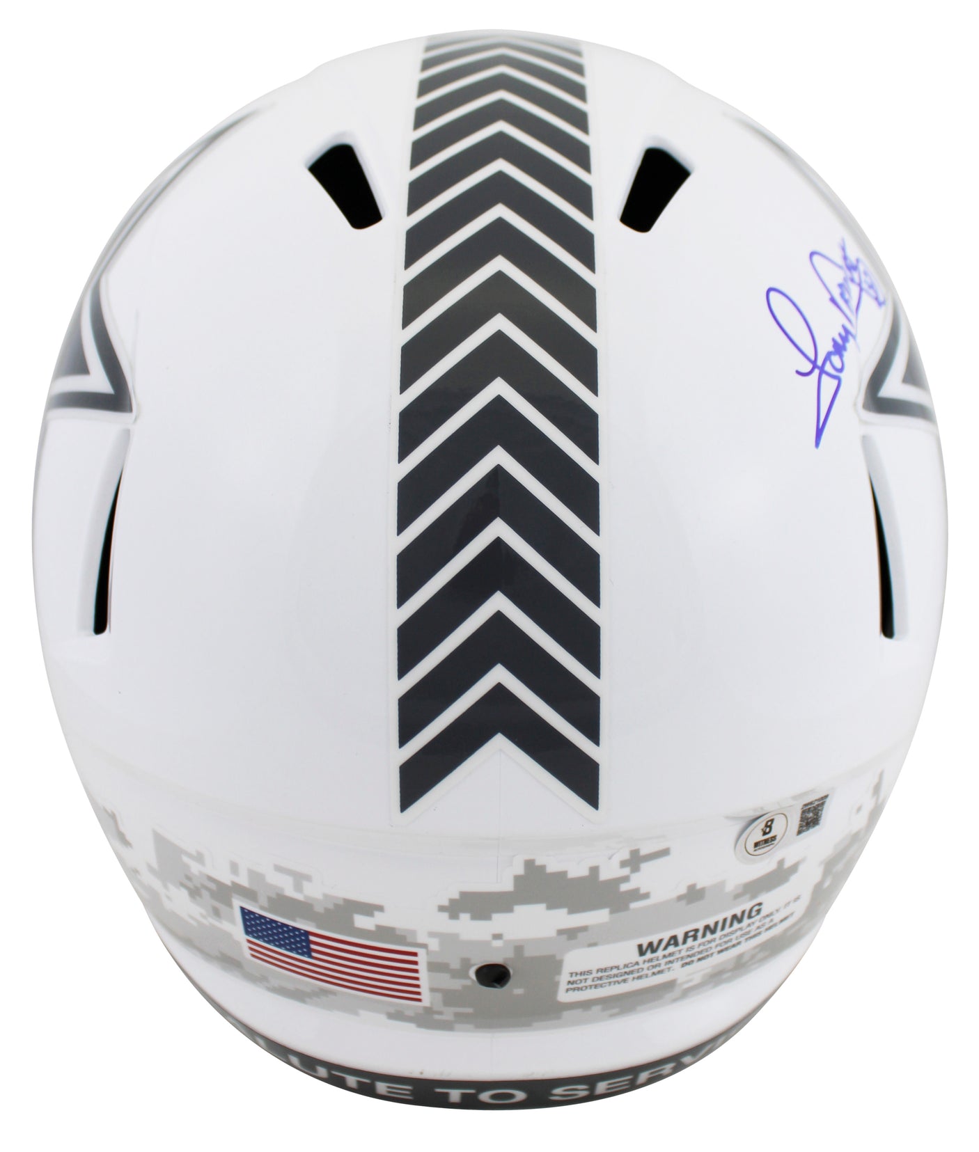 Cowboys Tony Dorsett Signed Salute To Service III F/S Speed Rep Helmet BAS Wit
