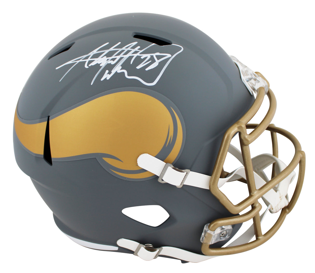Vikings Adrian Peterson Signed Slate Full Size Speed Rep Helmet W/ Case BAS Wit
