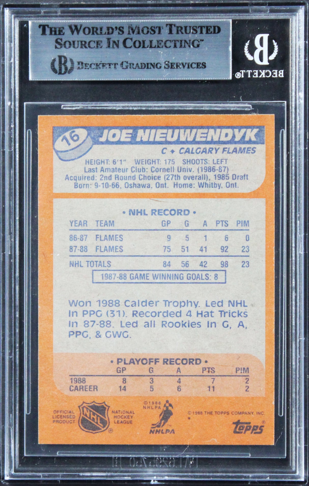 Flames Joe Nieuwendyk Authentic Signed 1998 Topps #16 Card BAS Slabbed