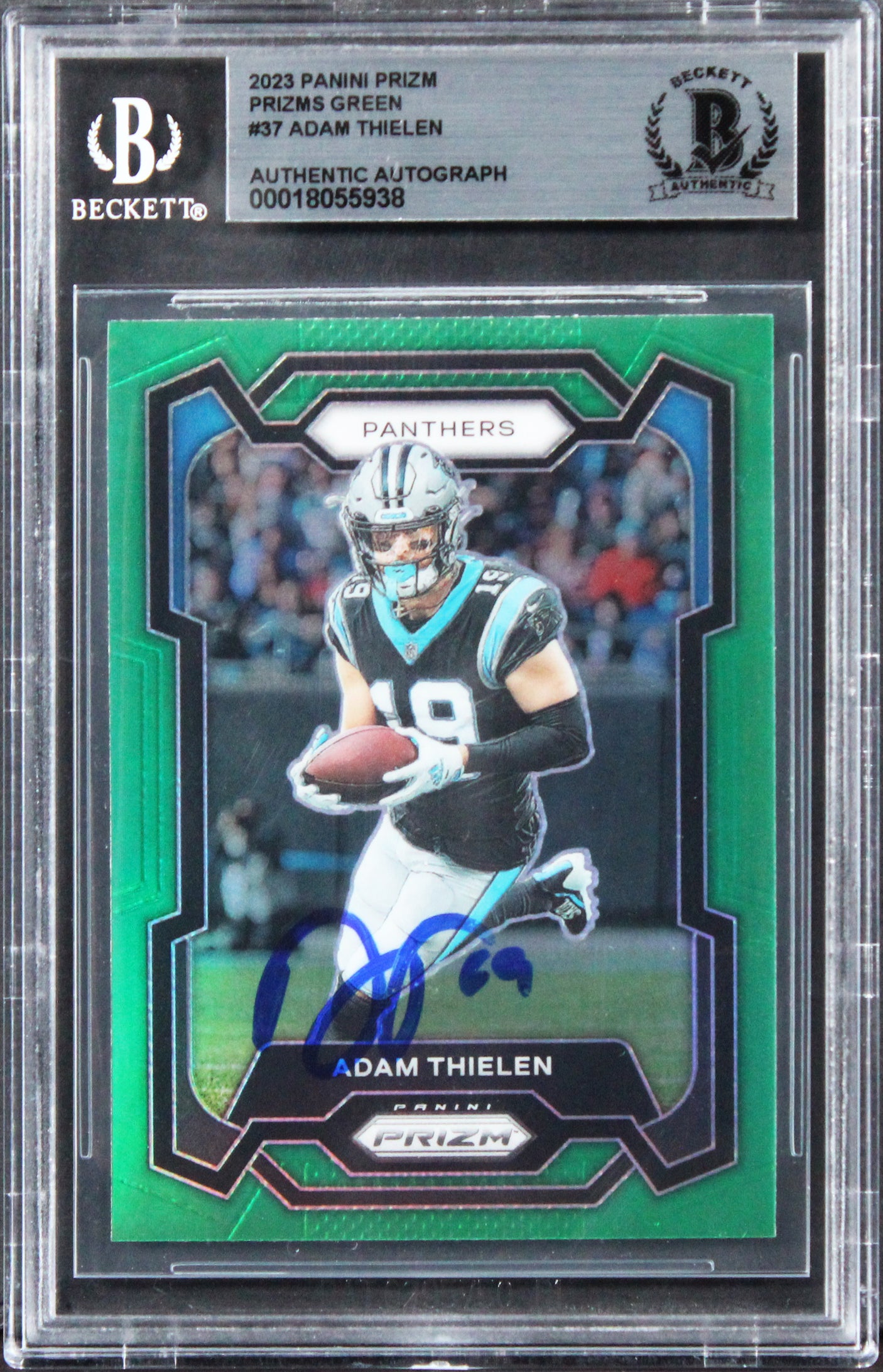 Vikings Adam Thielen Signed 2023 Panini Prizm Green #37 Card BAS Slabbed