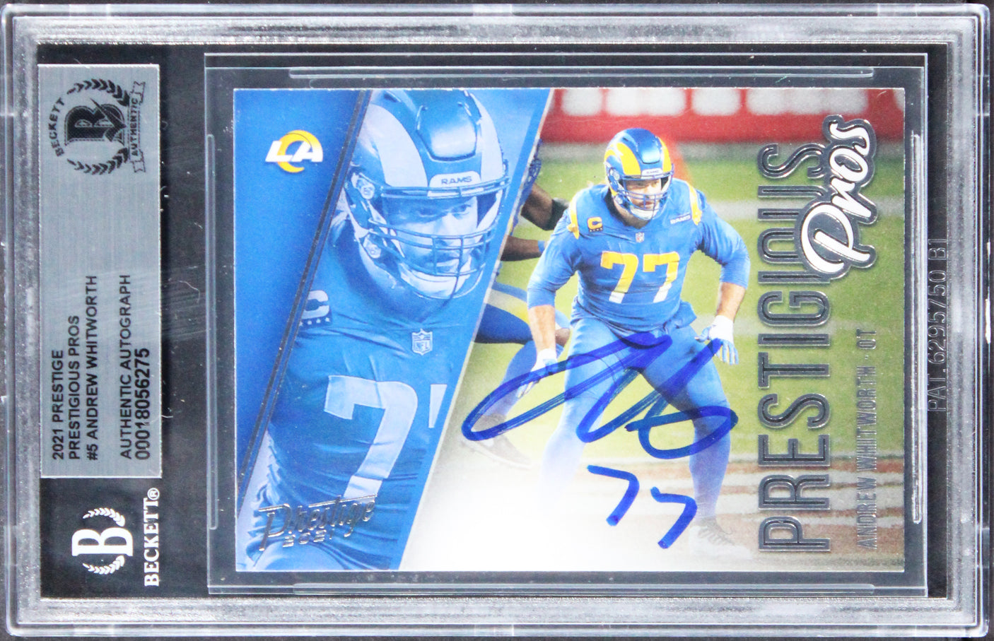 Rams Andrew Whitworth Signed 2021 Prestige Prestigious Pros #5 Card BAS Slabbed
