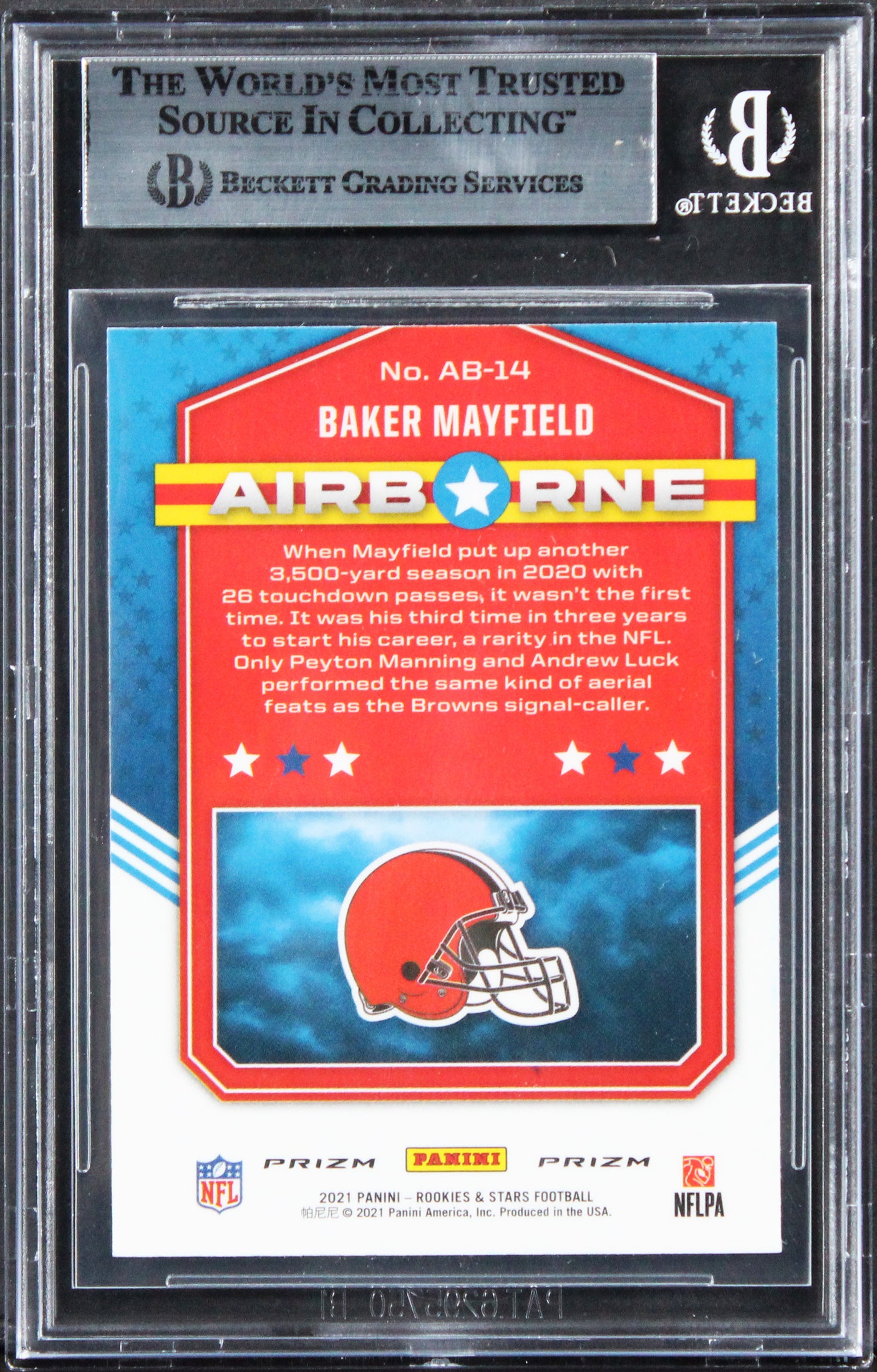 Baker Mayfield Signed 2021 Rookies & Stars Airborne Red Wave #14 Card BAS Slab