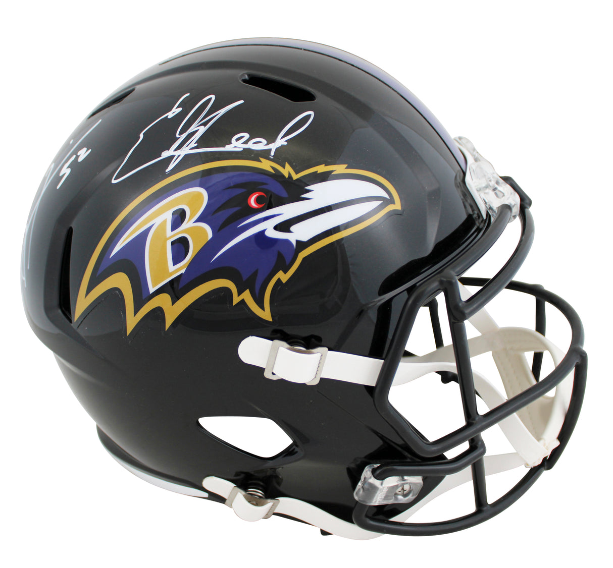 Ravens Ray Lewis & Ed Reed Signed Full Size Speed Rep Helmet w/ Case BAS Wit 2