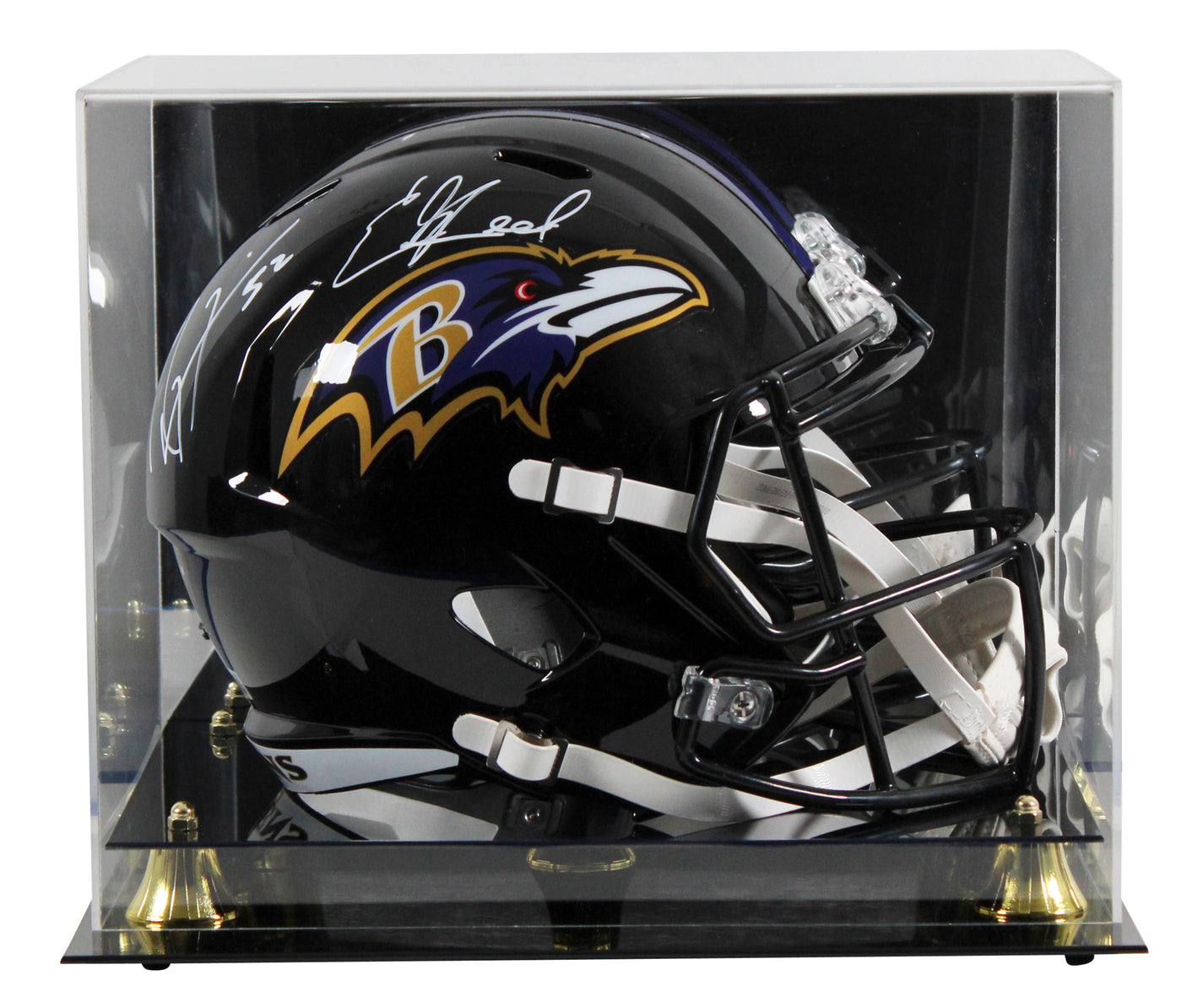 Ravens Ray Lewis & Ed Reed Signed Full Size Speed Rep Helmet w/ Case BAS Wit 2