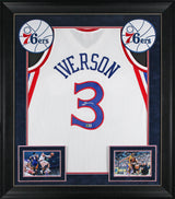 76ers Allen Iverson Signed White M&N HWC Authentic Framed Jersey BAS Witnessed