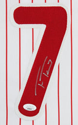 Trea Turner Authentic Signed White Pinstripe Pro Style Framed Jersey JSA