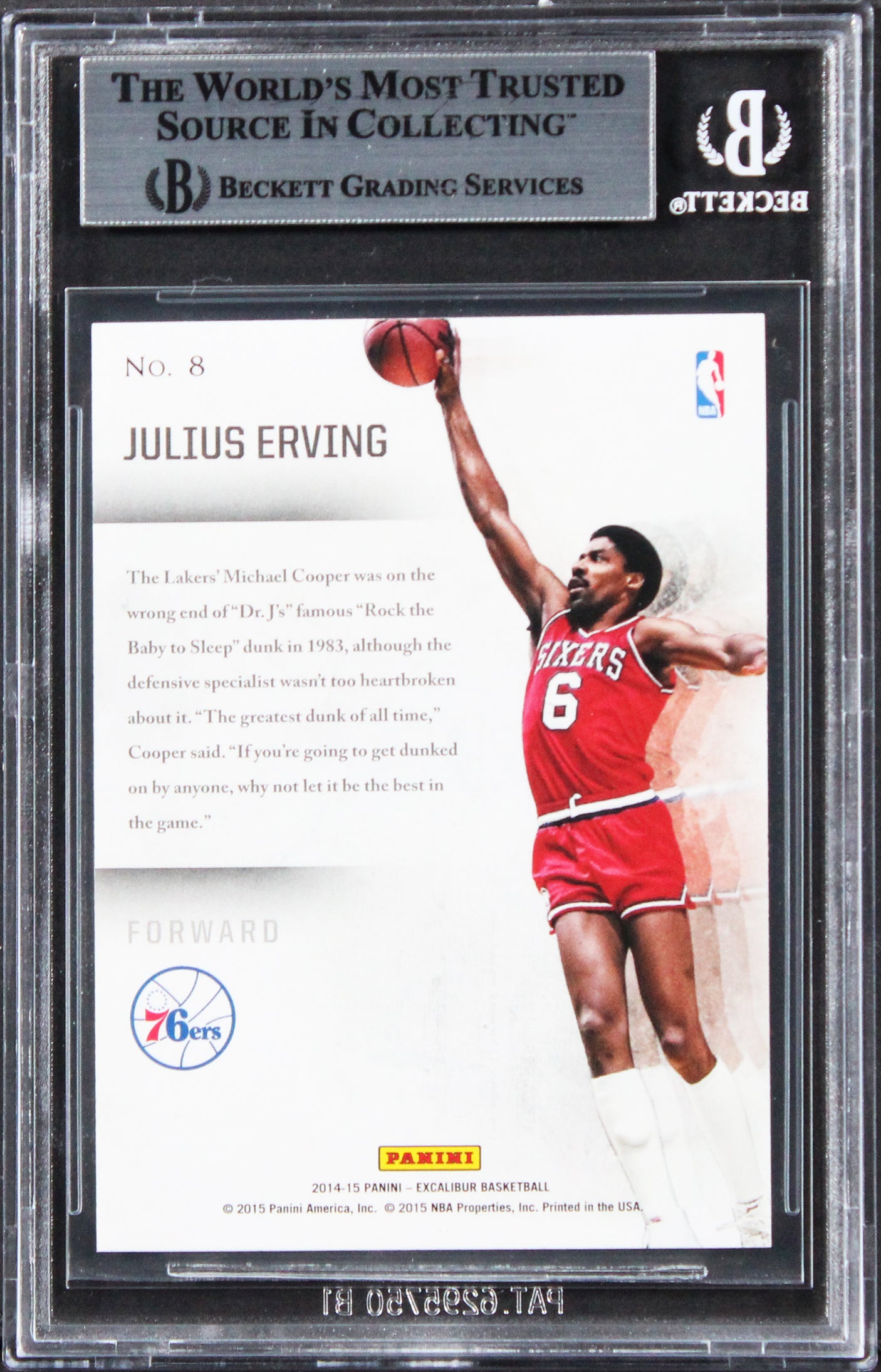 76ers Julius Erving Signed 2014 Panini Excalibur Slam Inc. #8 Card BAS Slabbed