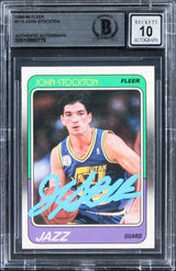 Jazz John Stockton Authentic Signed 1988 Fleer #115 Card Auto 10! BAS Slabbed