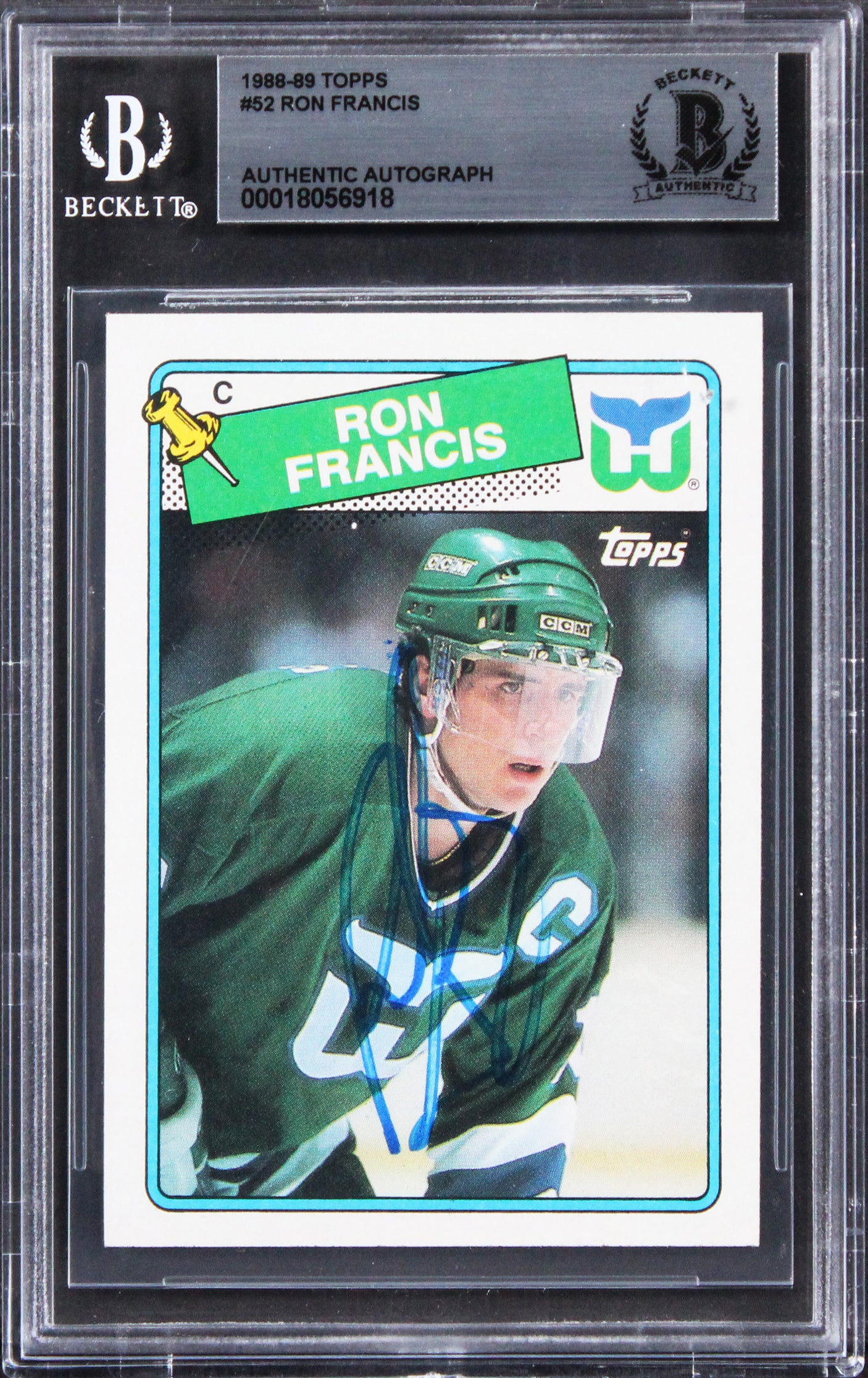 Whalers Ron Francis Authentic Signed 1988 Topps #52 Card BAS Slabbed