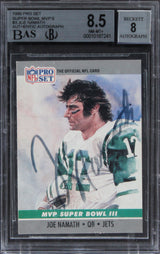 Jets Joe Namath Signed 1990 Pro Set SB MVPS #3 Card NM-MT 8.5 Auto 8 BAS Slabbed