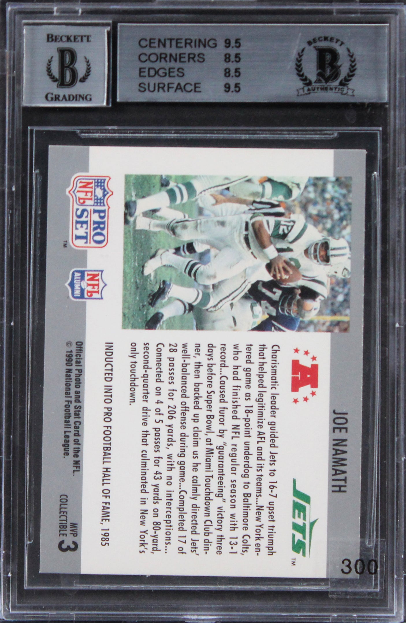 Jets Joe Namath Signed 1990 Pro Set SB MVPS #3 Card NM-MT 8.5 Auto 8 BAS Slabbed