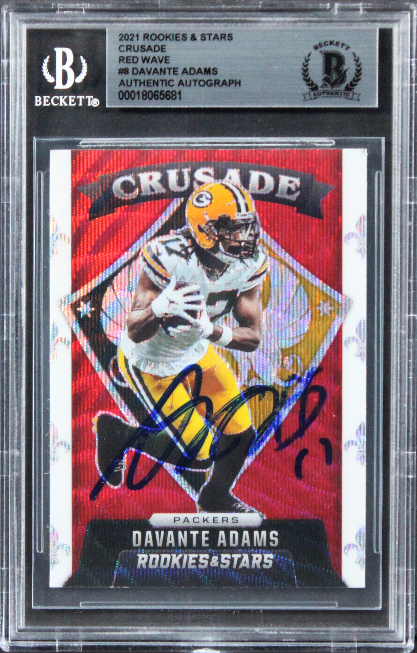 Davante Adams Signed 2021 Rookies & Stars Crusade Red Wave #8 Card BAS Slabbed