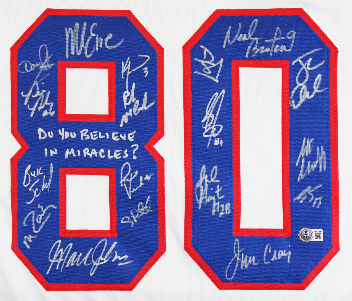 1980 USA Hockey 18 Autos Craig, Eruzione, Broten Signed White Jersey BAS Witness