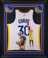 Warriors Stephen Curry Signed Hand Painted White Nike Framed Jersey JSA #AQ17116