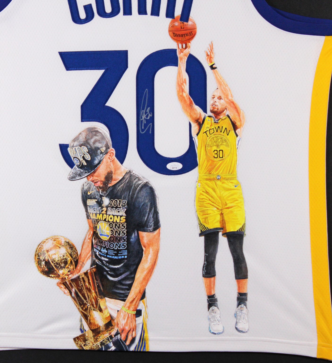 Warriors Stephen Curry Signed Hand Painted White Nike Framed Jersey JSA #AQ17116