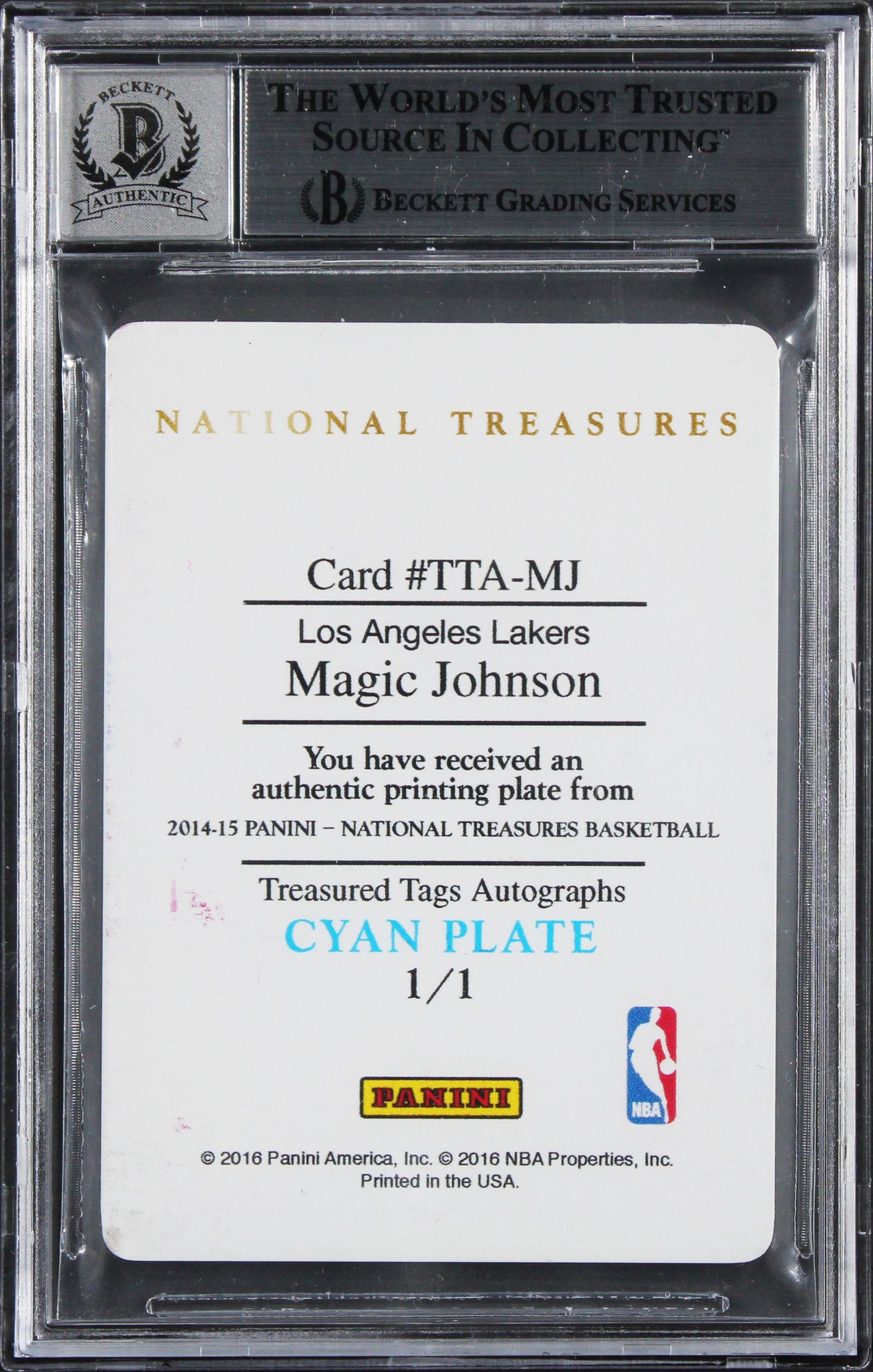 Magic Johnson "HOF 02" Signed 2014 NT TT PP Cyan #TTAMJ Card Auto 10 BAS Slabbed