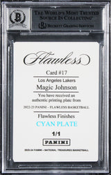 Magic Johnson "HOF 02" Signed 2022 Panini FF PP Cyan #17 Card Auto 10! BAS Slab