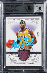 Magic Johnson Signed 2013 NT Mat Treasures #26 #26/49 Card Auto 10! BAS Slabbed