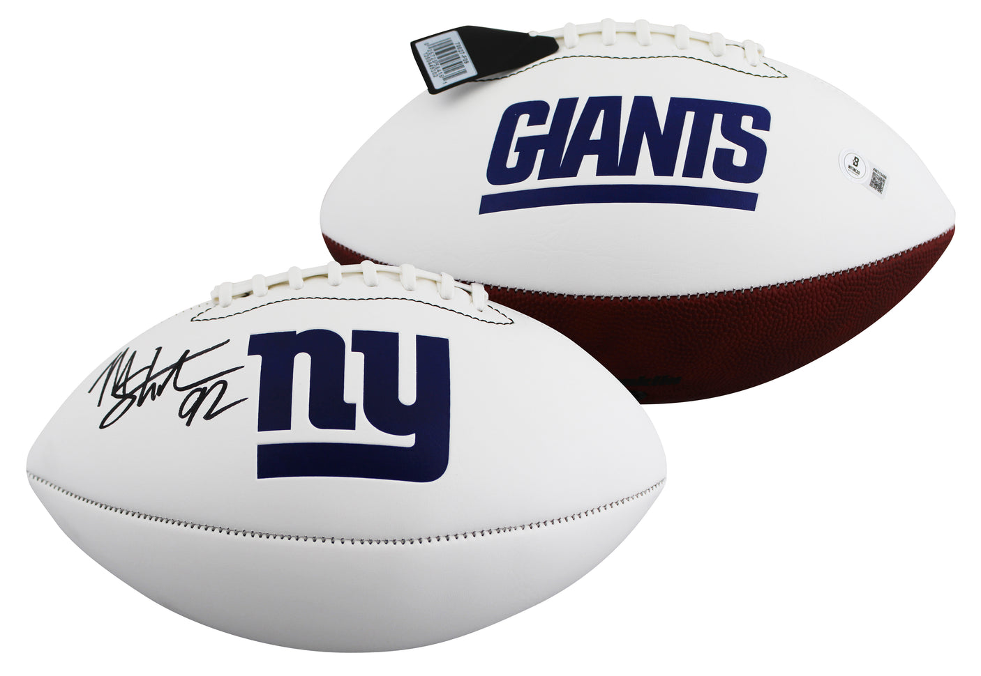 Giants Michael Strahan Signed Franklin White Panel Logo Football BAS Witnessed