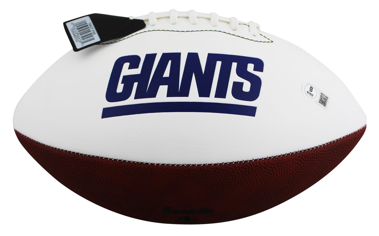 Giants Michael Strahan Signed Franklin White Panel Logo Football BAS Witnessed