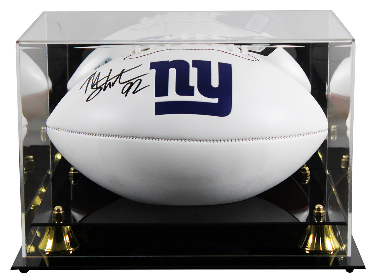 Giants Michael Strahan Signed Franklin White Panel Logo Football W/ Case BAS Wit