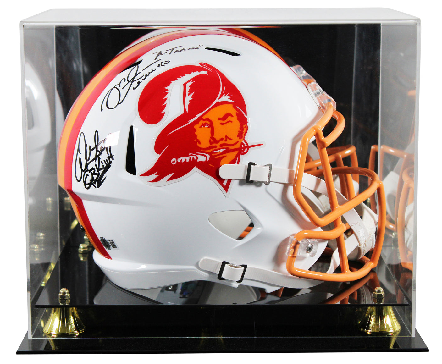 Bucs Warren Sapp & Mike Alstott Signed 76-96 TB F/S Speed Rep Helmet W/ Case BAS