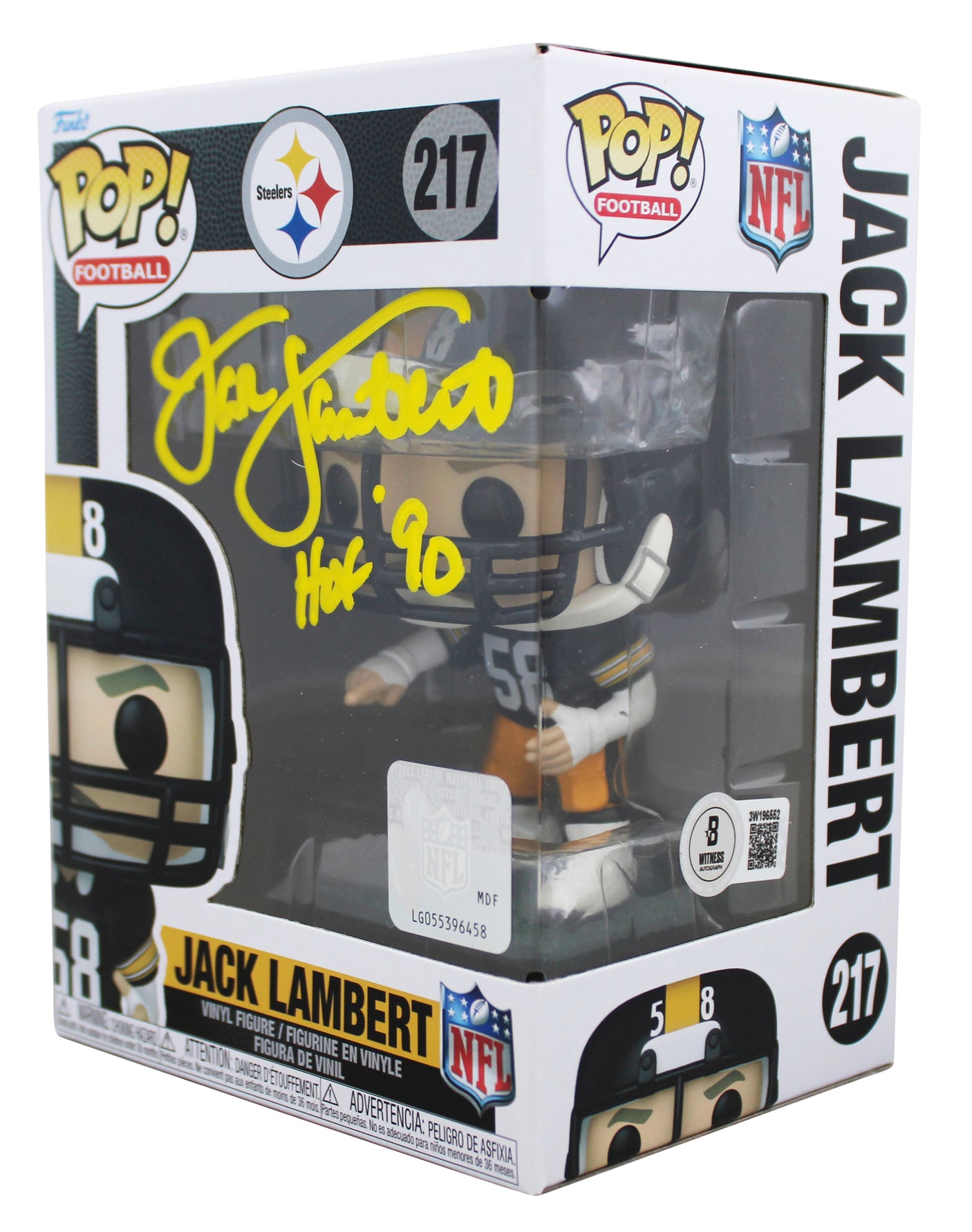 Steelers Jack Lambert "HOF 90" Signed #67 Funko Pop Vinyl Figure BAS Witnessed