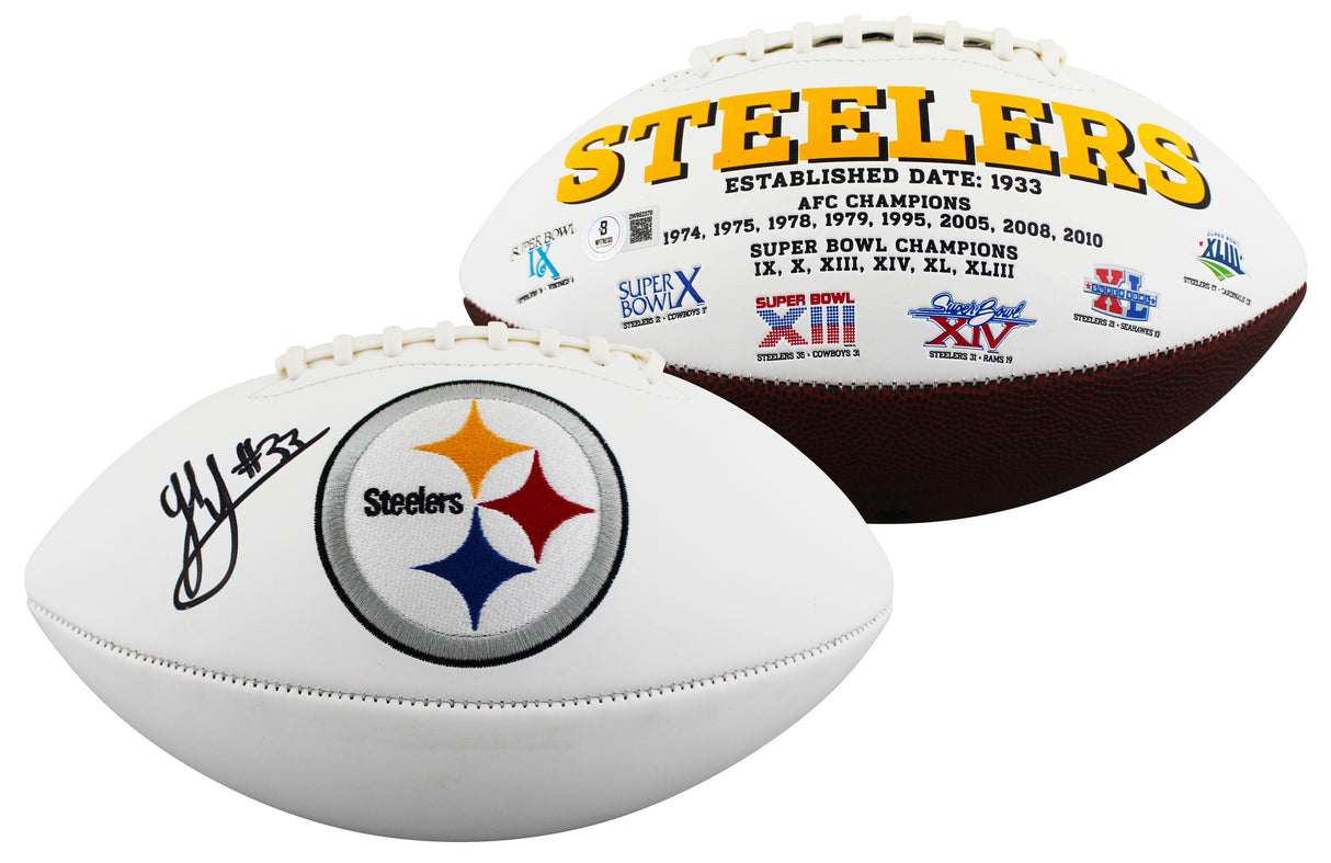 Steelers Jack Sawyer Signed Rawlings White Panel Logo Football BAS Witnessed